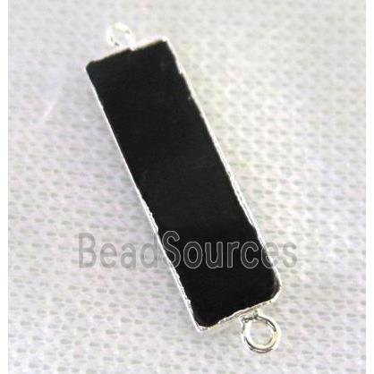 black agate connector, rectangle, silver plated