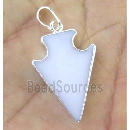 white Porcelain arrowhead pendant, silver plated