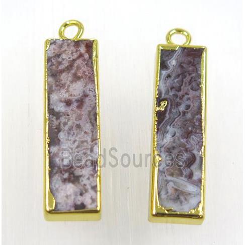 Agua Nueva Mexican Crazy Agate Pendant, rectangle, gold plated