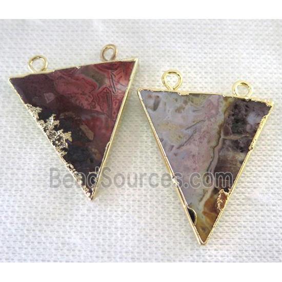 Mexico Crazy Agate Triangle pendant with 2loops, gold plated