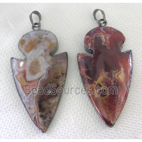 Agua Nueva Mexican Crazy Agate Arrowhead pendant, black plated