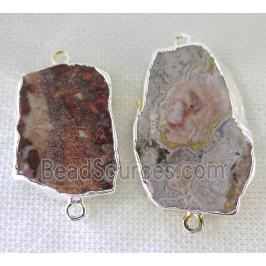 Mexico Crazy Agate slice connector, freeform, silver plated