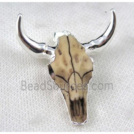 white Resin BullHead Pendant, silver plated