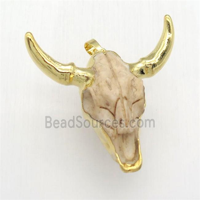 white Resin BullHead Pendant, gold plated