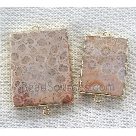 coral fossil connector, rectangle, gold plated