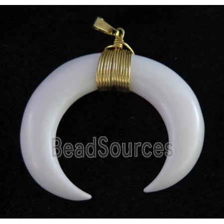 white bone horn crescent pendant, wire wrapped