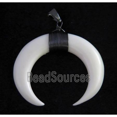 white bone horn crescent pendant, wire wrapped