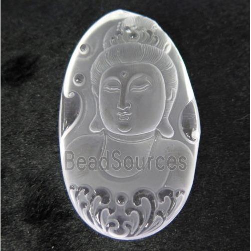 white crystal quartz buddha pendant, frosted