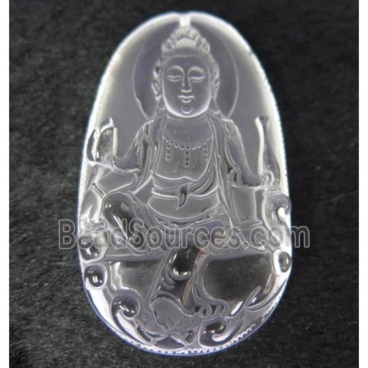 white crystal quartz buddha pendant, frosted