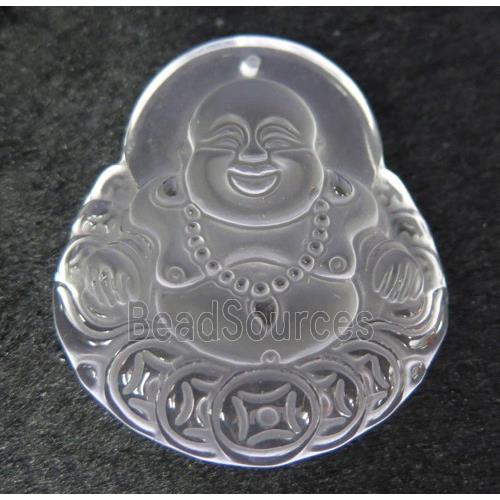 white crystal quartz buddha pendant, frosted