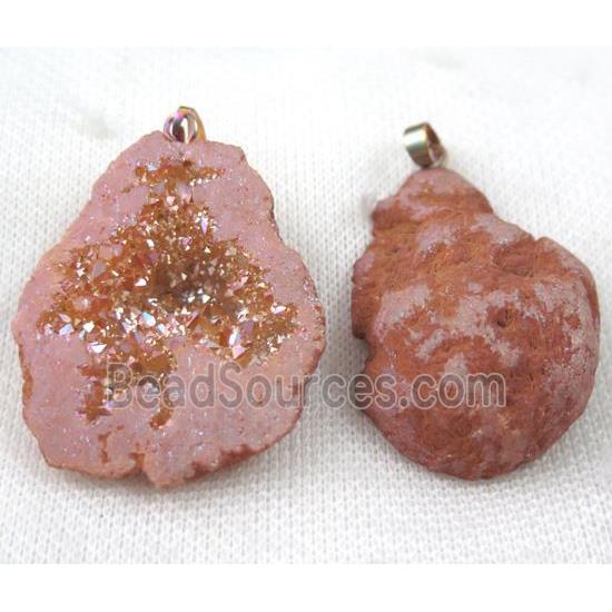 agate geode druzy pendant, freeform, gold champagne