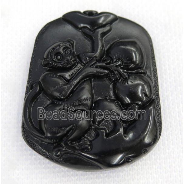 black Obsidian pendant, Chinese Zodiac Monkey