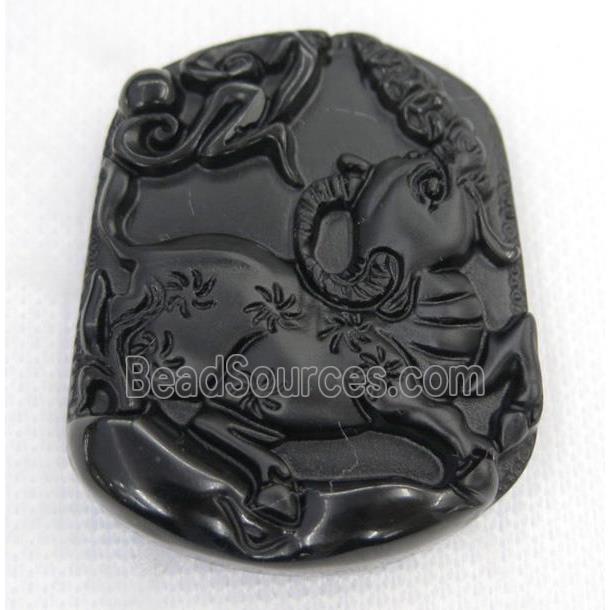 black Obsidian pendant, Chinese Zodiac Cattle