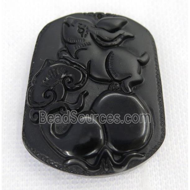 black Obsidian pendant, Chinese Zodiac Rabbit