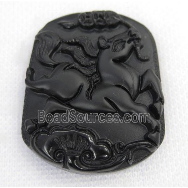 black Obsidian pendant, Chinese Zodiac Horse