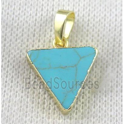 blue turquoise triangle pendant, gold plated