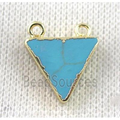 blue turquoise triangle pendant with 2loops, gold plated