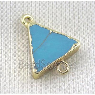 blue turquoise triangle connector, gold plated