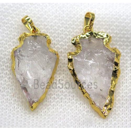 hammered Clear Quartz arrowhead pendant, gold plated