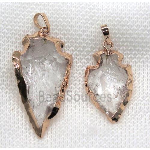 hammered Clear Quartz arrowhead pendant, rose gold