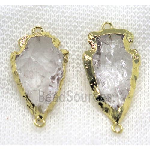 hammered Clear Quartz arrowhead connector, gold plated