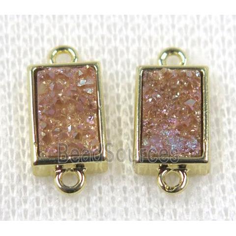 gold champagne Quartz Druzy connector, rectangle, gold plated