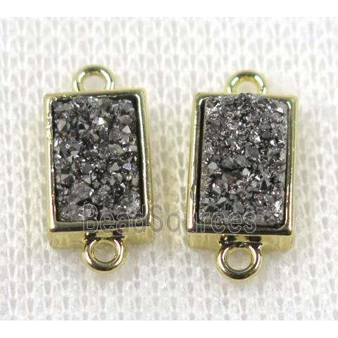 silver Quartz Druzy connector, rectangle, gold plated