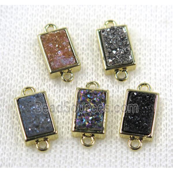 Quartz Druzy connector, mix color, rectangle, gold plated