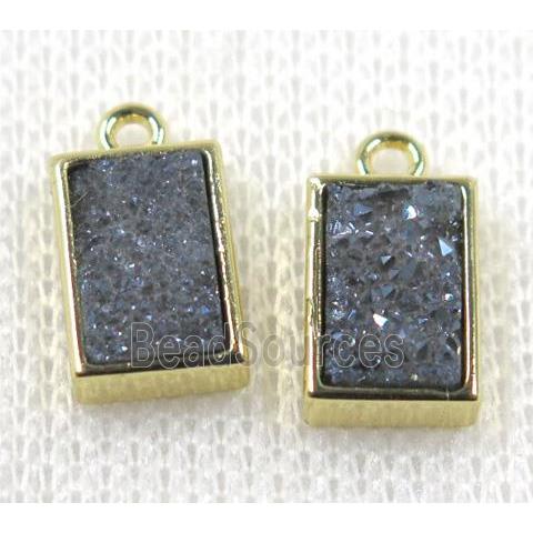 gray-blue Druzy Quartz pendant, rectangle, gold plated