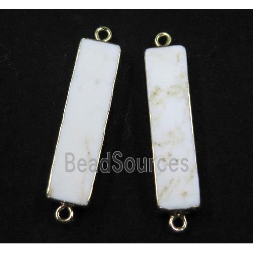 white turquoise connector, rectangle, gold plated