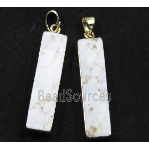 white turquoise pendant, rectangle, gold plated