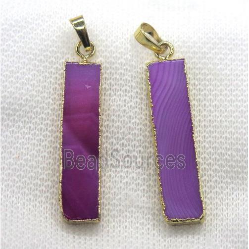 hotpink agate pendant, rectangle, gold plated