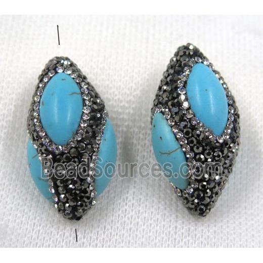 blue turquoise bead paved black rhinestone, rice