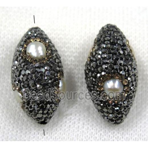 white pearl bead paved black rhinestone, rice