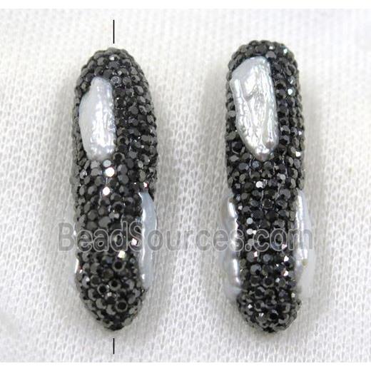 white pearl bead paved black rhinestone, rice