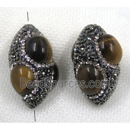 yellow tiger eye stone beads pave black rhinestone, rice