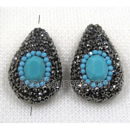 blue crystal glass beads pave rhinestone, teardrop