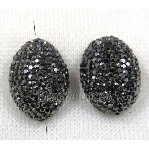 resin beads pave black rhinestone, oval