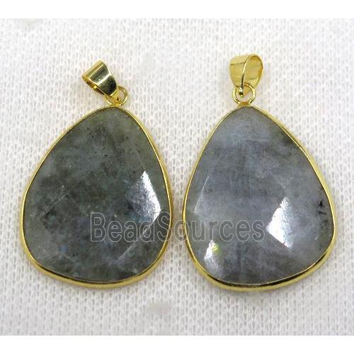 labradorite pendant, faceted teardrop, gold plated