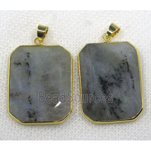 labradorite pendant, faceted rectangle, gold plated