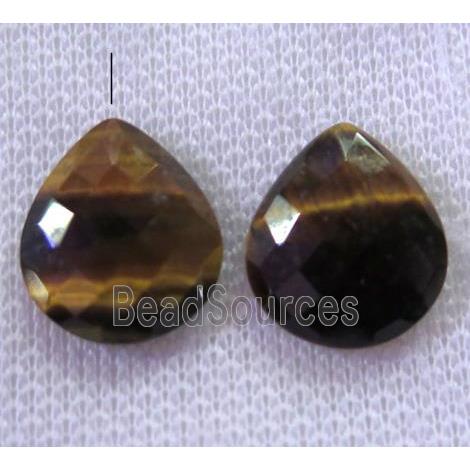 tiger eye stone bead with half-hole, yellow, faceted teardrop