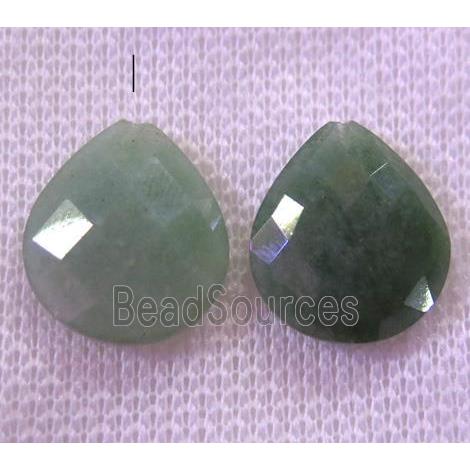 green aventurine bead with half-hole, faceted teardrop