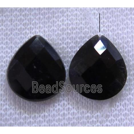 black agate onyx with half-hole, faceted teardrop