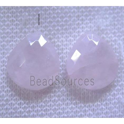 rose quartz bead with half-hole, pink, faceted teardrop