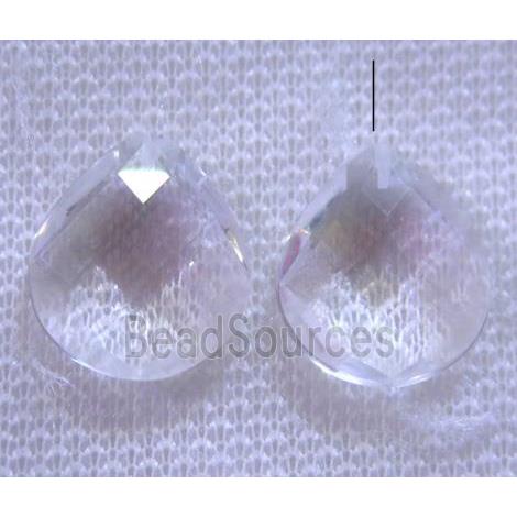 clear quartz bead with half-hole, faceted teardrop