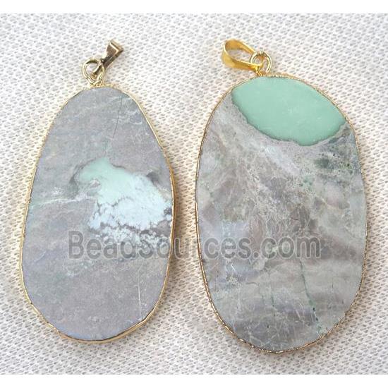 green Apple Jasper pendant, freeform, gold plated