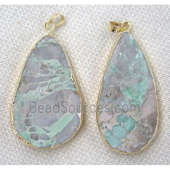 green Apple Jasper pendant, teardrop, gold plated