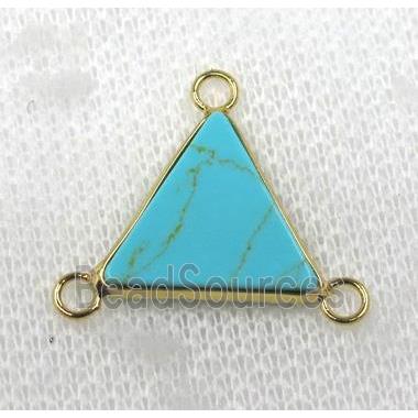 turquoise triangle connector with 3loops, gold plated