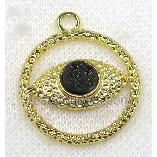 black druzy agate pendant, eye, alloy, gold plated