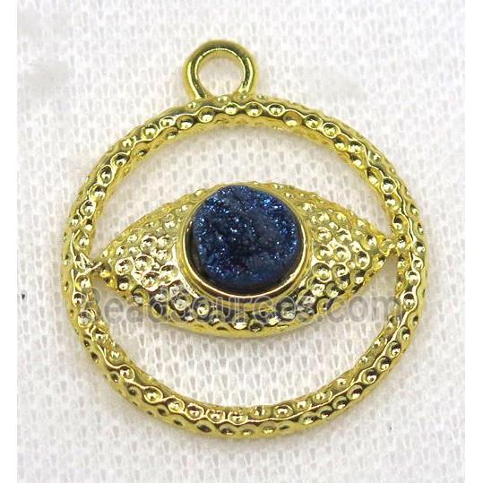 blue druzy agate pendant, eye, alloy, gold plated